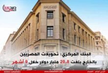 البنك المركزي: تحويلات المصريين بالخارج بلغت 20.8 مليار دولار خلال 9 أشهر
